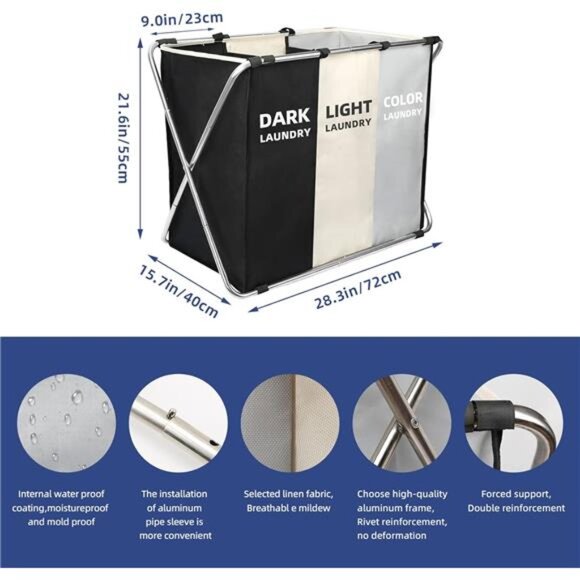 180L Large Laundry Basket, Freestanding Laundry Hamper, Collapsible Tall Hamper - Picture 2 of 6